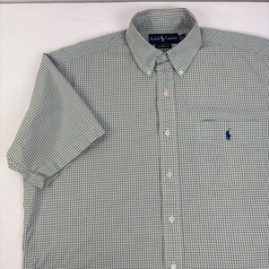 Ralph Lauren Classic Fit Button Down Short Sleeve Blue Green Plaid Shirt Size M